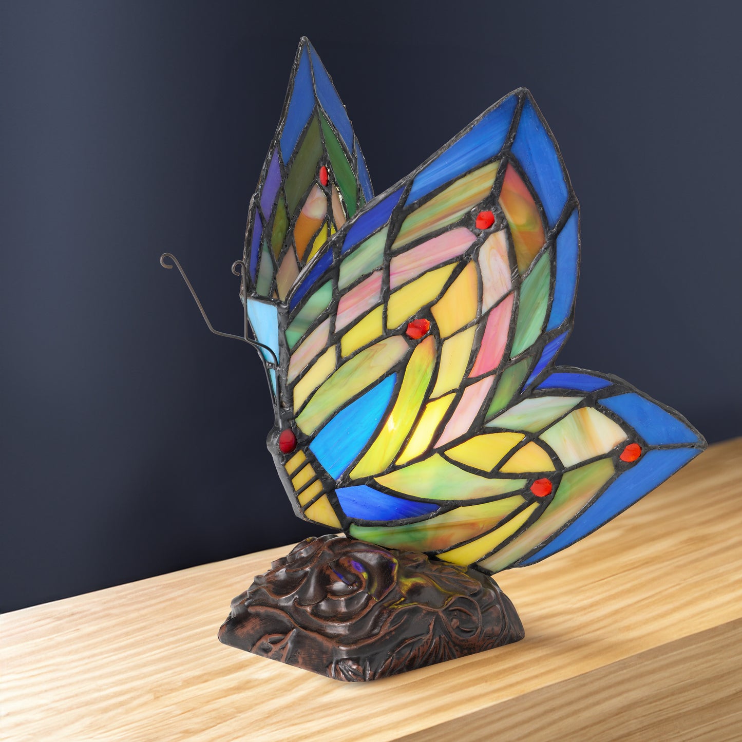 Tiffany-Style Lighting 9.5" Stained Glass Butterfly Wings Accent Lamp