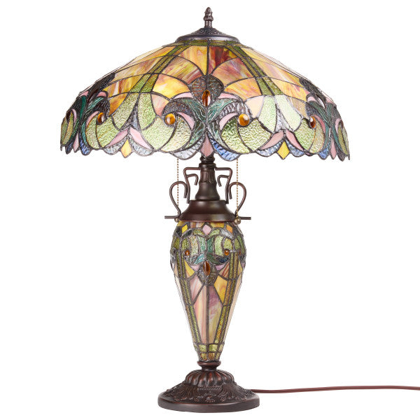 Tiffany-Style Lighting 24.5" Halston Double Lit Bowl Shade Stained Glass Table Lamp