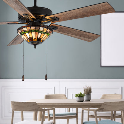 Tiffany-Style Lighting 52" Damien 5-Blade Remote Controlled Ceiling Fan