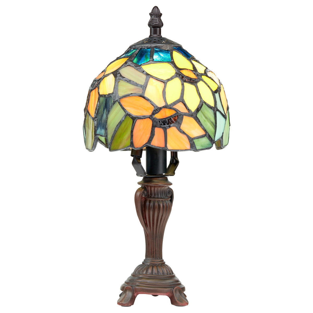 Tiffany-Style Lighting 12" Stained Glass Sunflower Blossoms Accent Table Lamp