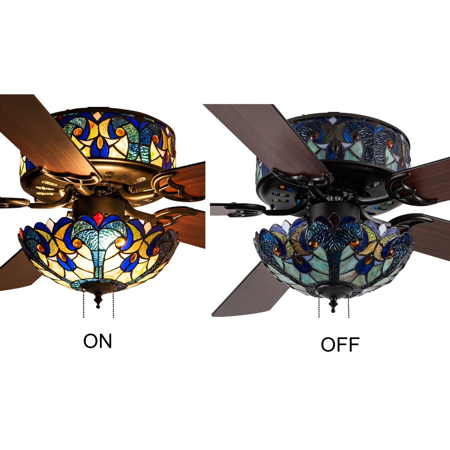 Tiffany-Style Lighting 52" LED Stained Glass Halston Ceiling Fan with Remote Control