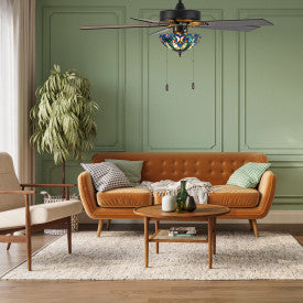 Tiffany-Style Lighting 52" Halston Indoor Glass Oil Rubbed Bronze Ceiling Fan