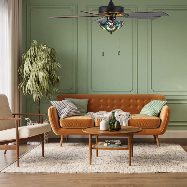 Tiffany-Style Lighting 52" Halston Indoor Glass Oil Rubbed Bronze Ceiling Fan