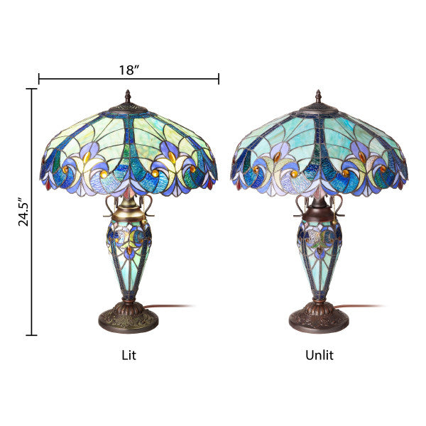 Tiffany-Style Lighting 24.5" Halston Double Lit Bowl Shade Stained Glass Table Lamp