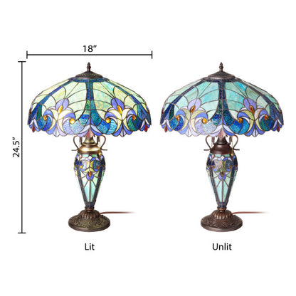 Tiffany-Style Lighting 24.5" Halston Double Lit Bowl Shade Stained Glass Table Lamp