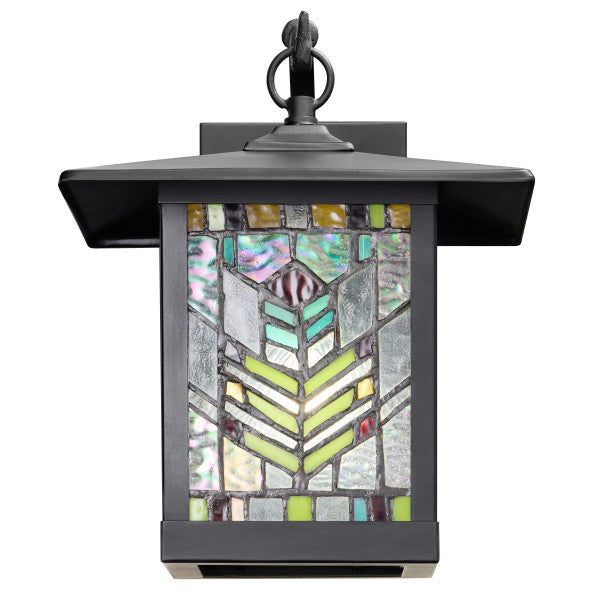 Tiffany-Style Lighting 11.75"H 1-Light Prairie Craftsman Style Stained Glass Outdoor Lantern Wall Sconce