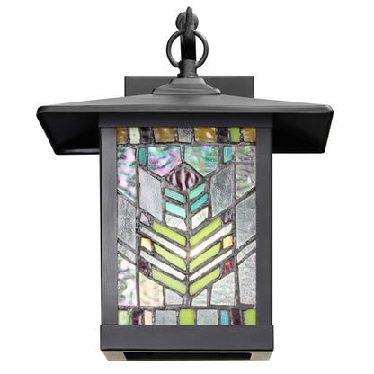 Tiffany-Style Lighting 11.75"H 1-Light Prairie Craftsman Style Stained Glass Outdoor Lantern Wall Sconce