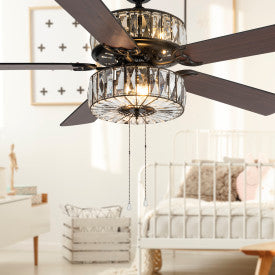 Tiffany-Style Lighting 52" Caged Clear Crystal Ceiling Fan with Remote Control