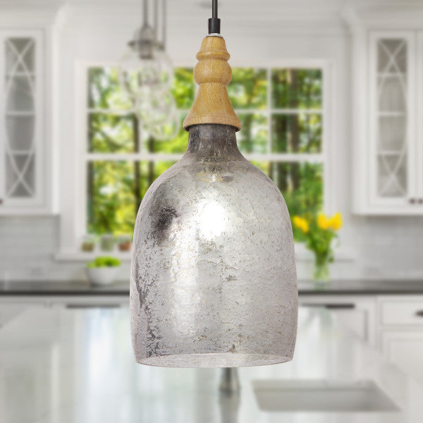Tiffany-Style Lighting 7" Coralie Textured Silver Glass Bell-Shaped Pendant Light