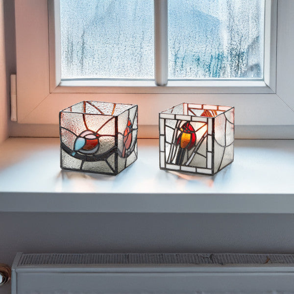 Tiffany-Style Lighting Beautiful Birds Stained Glass Candle Holder Set