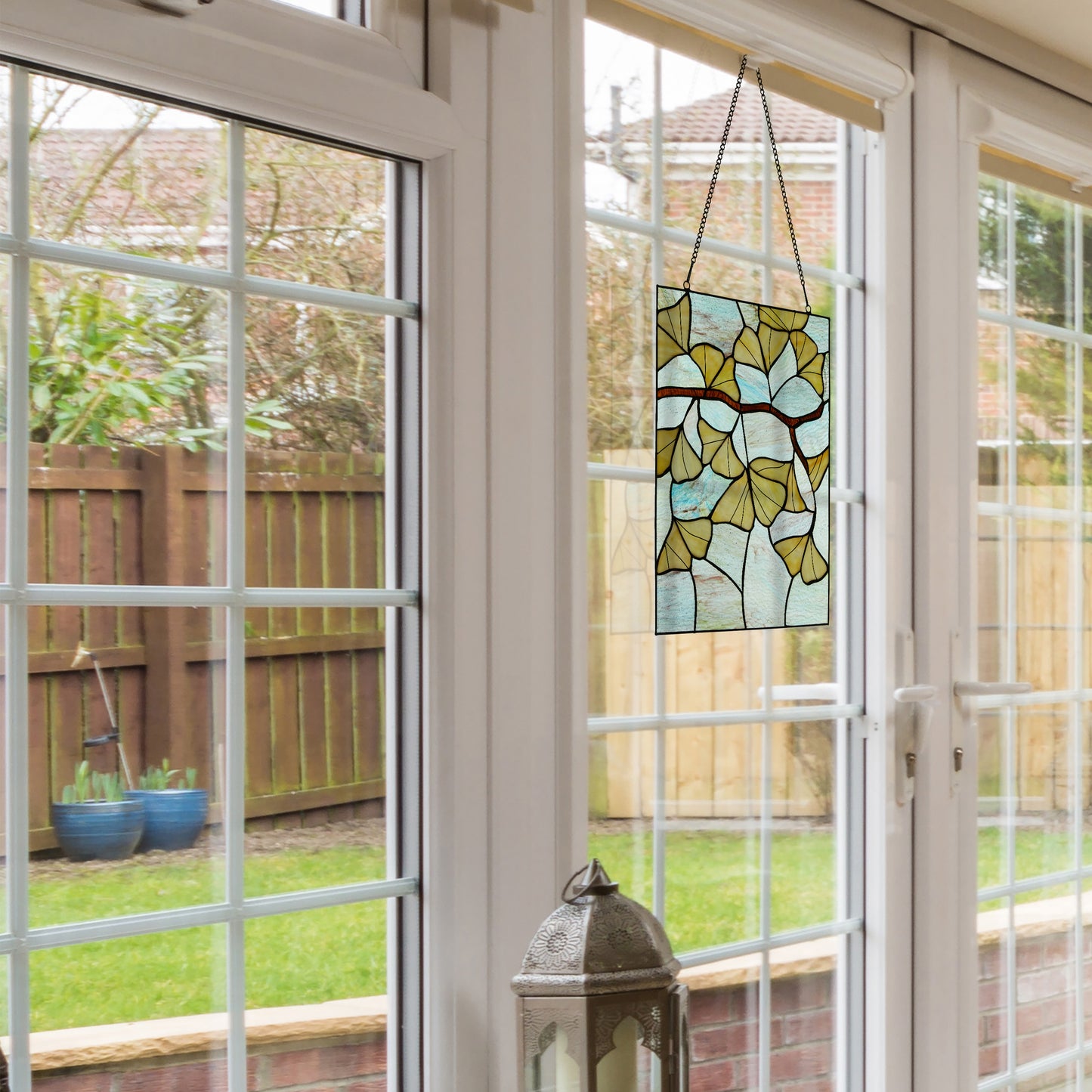 Tiffany-Style Lighting 17.5" Gingko Leaf Stained Glass Window Panel