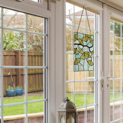 Tiffany-Style Lighting 17.5" Gingko Leaf Stained Glass Window Panel