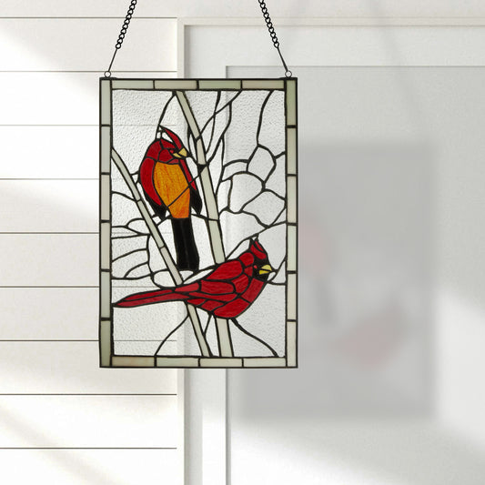 Tiffany-Style Lighting 18.5" Northern Cardinal Songbird Stained Glass Window Panel