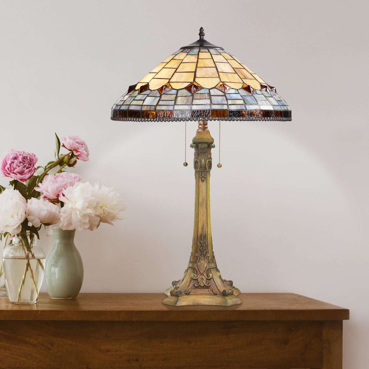 Tiffany-Style Lighting 26.75" Margriet Stained Glass Dome Shade Candlestick Table Lamp
