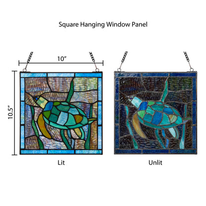 Tiffany-Style Lighting 10.5" Tommy the Green Sea Turtle Stained Glass Window Panel