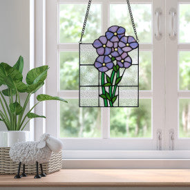 Tiffany-Style Lighting 10" Forget Me Not Flowers Stained Glass Window Panel