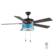 Tiffany-Style Lighting 52" Lark Blue and Oil Rubbed Bronze Ceiling Fan