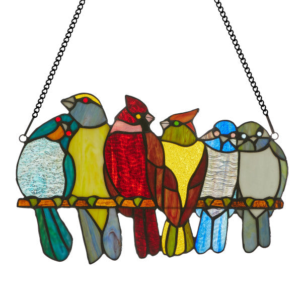Tiffany-Style Lighting 9.5" Birds in Love Stained Glass Window Panel