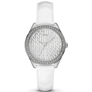 Guess Women's 36mm Trance Quartz Crystal Bezel Logo Dial Leather Strap Watch