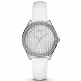 Guess Women's 36mm Trance Quartz Crystal Bezel Logo Dial Leather Strap Watch