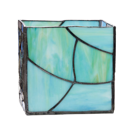 Tiffany-Style Lighting 4.75" Blue Flourishes Stained Glass Candle Holder
