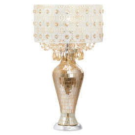 Tiffany-Style Lighting 25" Jeweled Champagne Drum Shade Table Lamp