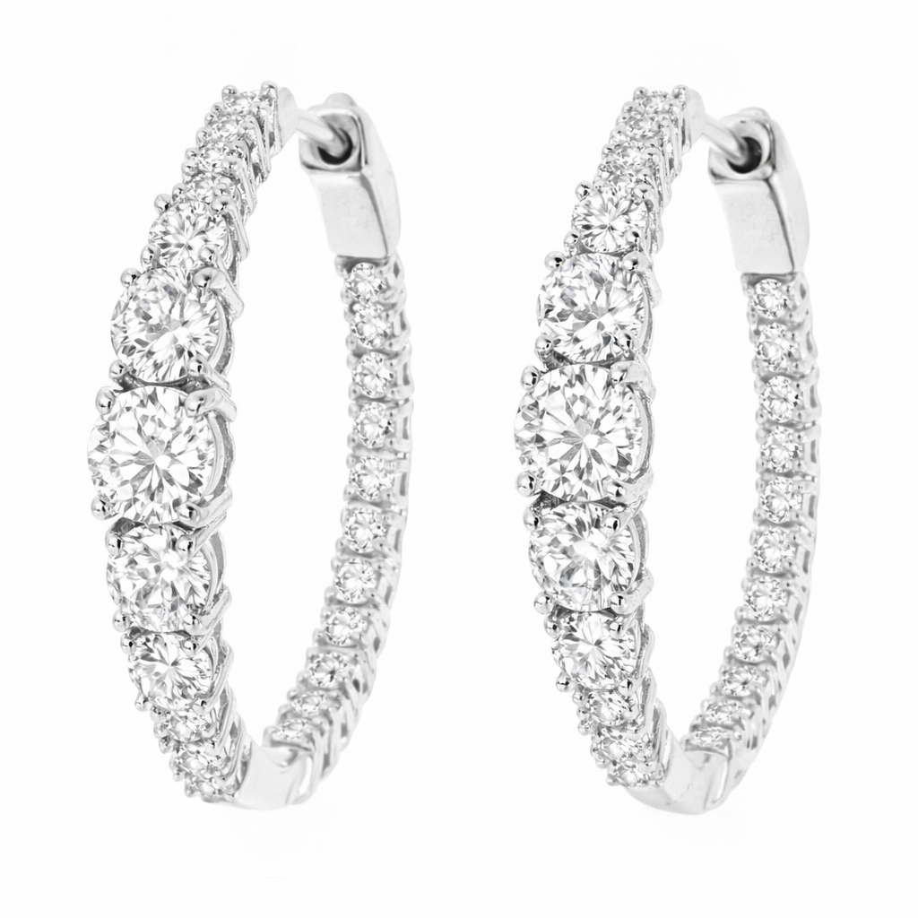 Gem Treasures Sterling Silver White Topaz Graduated Inside-Out Hoop Earrings