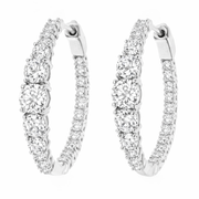 Gem Treasures Sterling Silver White Topaz Graduated Inside-Out Hoop Earrings