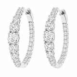 Gem Treasures Sterling Silver White Topaz Graduated Inside-Out Hoop Earrings