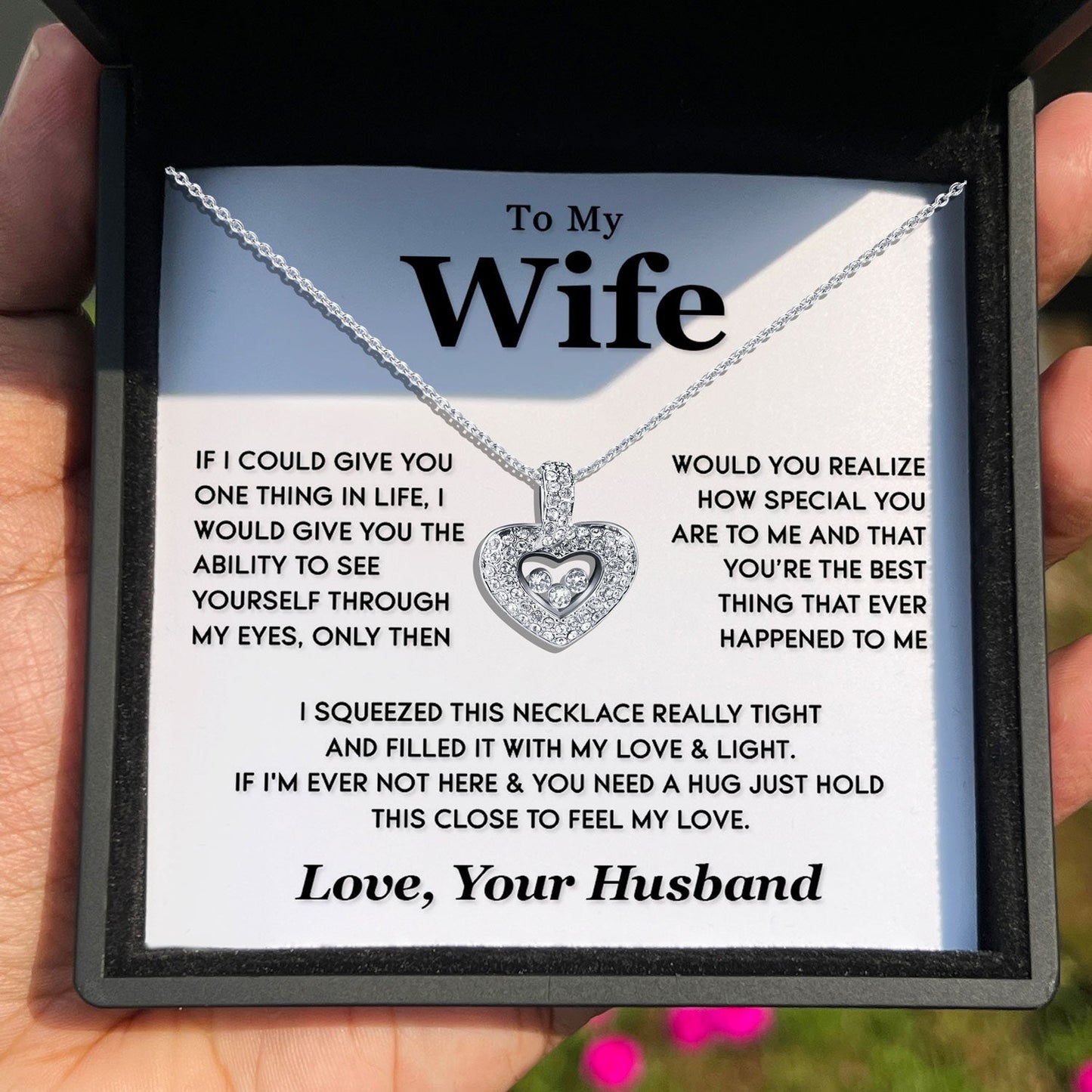 TRYNDI Rhodium Plated "To My Wife" Floating Heart Swarovski Crystal Necklace