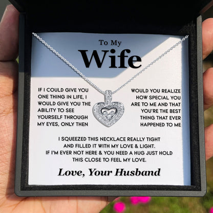 TRYNDI Rhodium Plated "To My Wife" Floating Heart Swarovski Crystal Necklace
