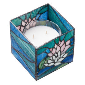Tiffany-Style Lighting 4.75" Blue Pond Lily Stained Glass Candle Holder
