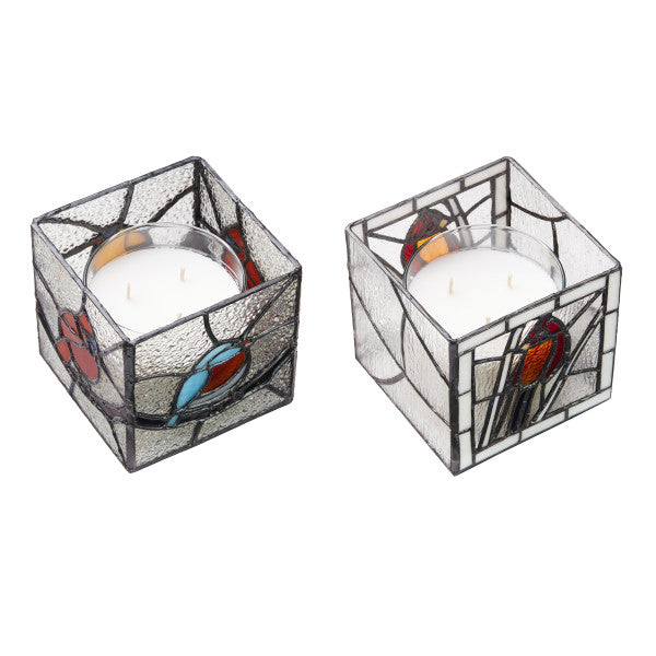 Tiffany-Style Lighting Beautiful Birds Stained Glass Candle Holder Set