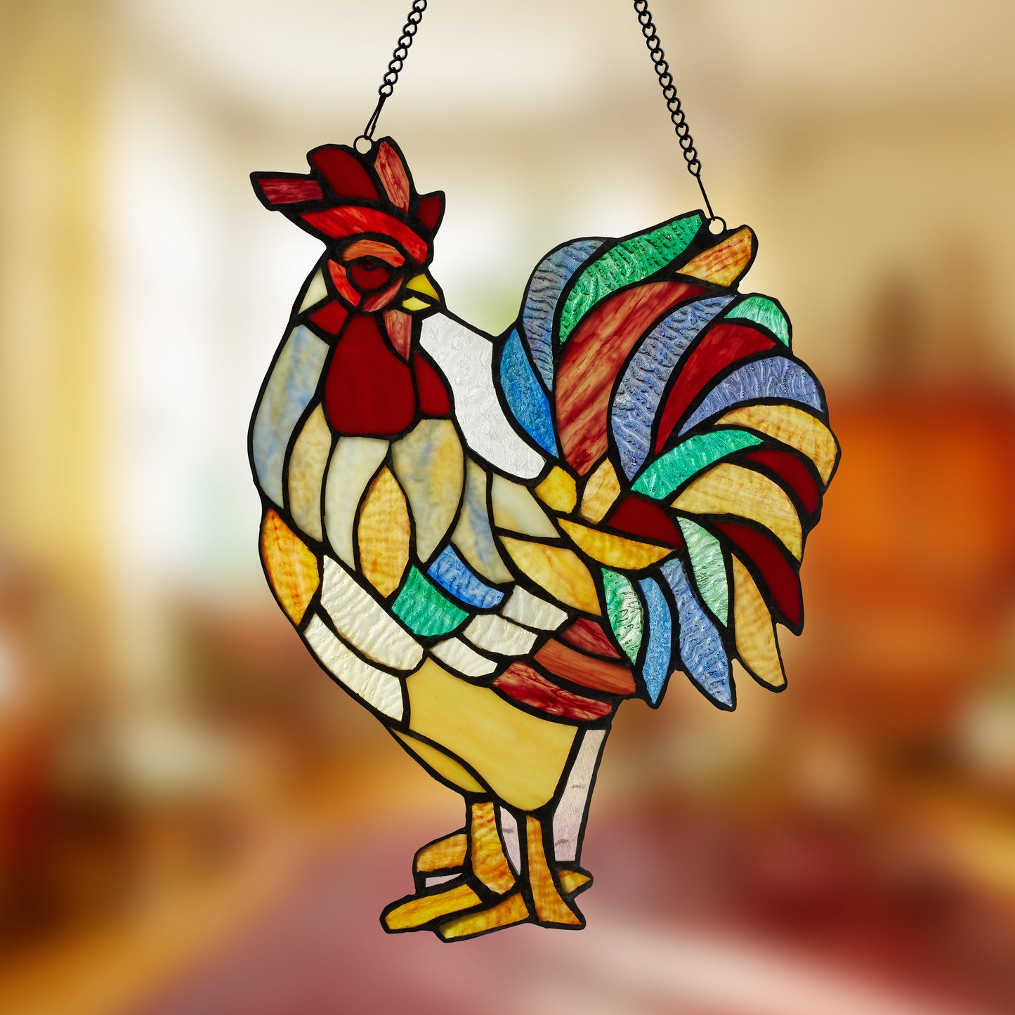 Tiffany-Style Lighting 15.25" Rusty the Rooster Stained Glass Window Panel