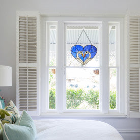 Tiffany-Style Lighting 15.5" Loving Swans Stained Glass Window Panel