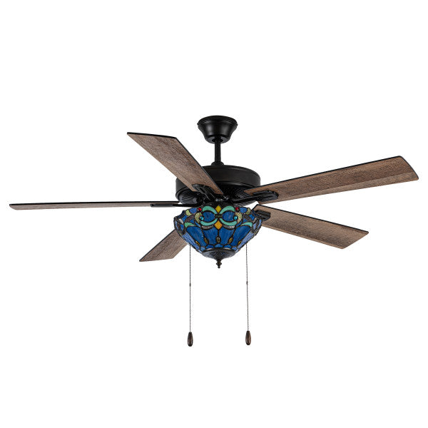 Tiffany-Style Lighting Pipa 5-Blade Remote-Controlled Ceiling Fan