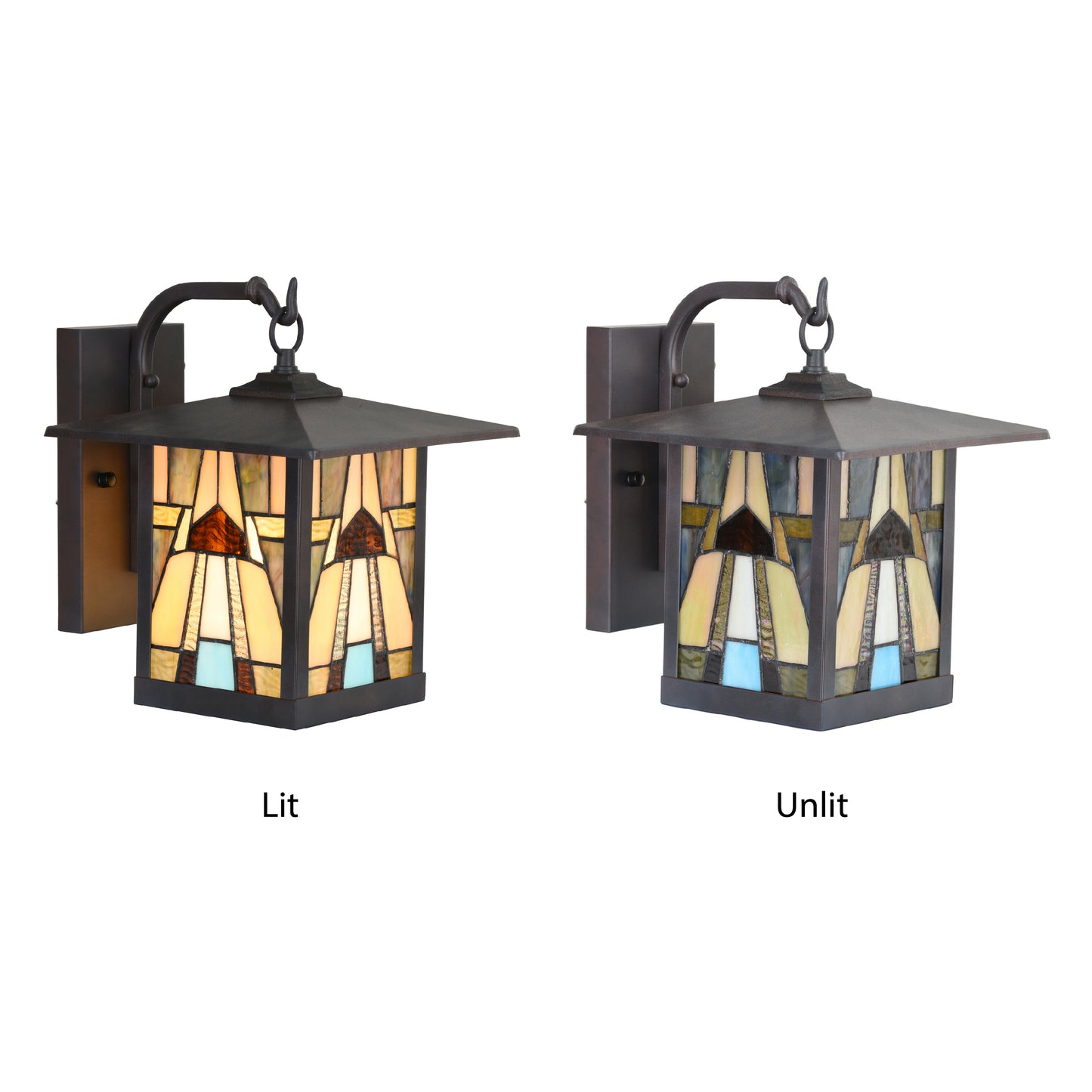 Tiffany-Style Lighting Natural Stained Glass and Oil Rubbed Bronze 1-Light Outdoor Lantern Wall Sconce