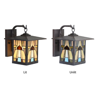 Tiffany-Style Lighting Natural Stained Glass and Oil Rubbed Bronze 1-Light Outdoor Lantern Wall Sconce