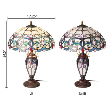 Tiffany-Style Lighting 24.5" Victorian Double Lit Stained Glass Table Lamp
