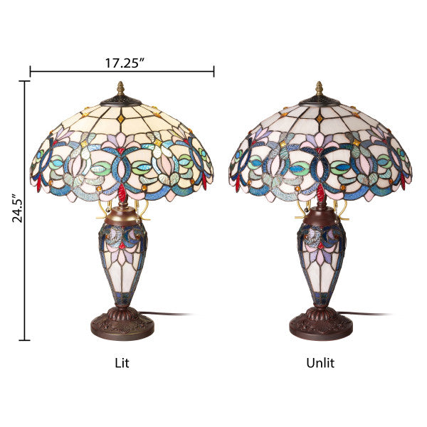 Tiffany-Style Lighting 24.5" Victorian Double Lit Stained Glass Table Lamp