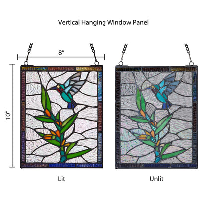 Tiffany-Style Lighting 10" Happy Hummingbird Stained Glass Window Panel