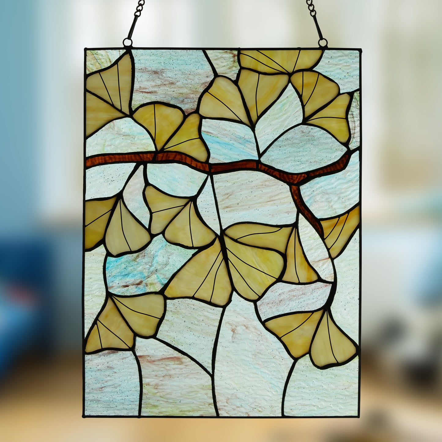 Tiffany-Style Lighting 17.5" Gingko Leaf Stained Glass Window Panel