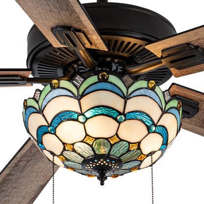 Tiffany-Style Lighting 52" Thatcher 5-Blade Remote Controlled Ceiling Fan