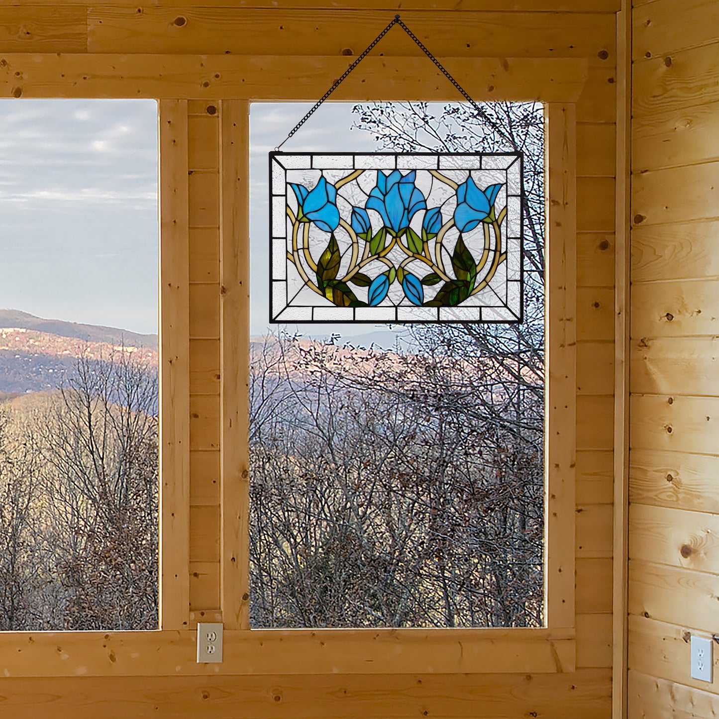 Tiffany-Style Lighting 24" Floral Vine Stained Glass Window Panel