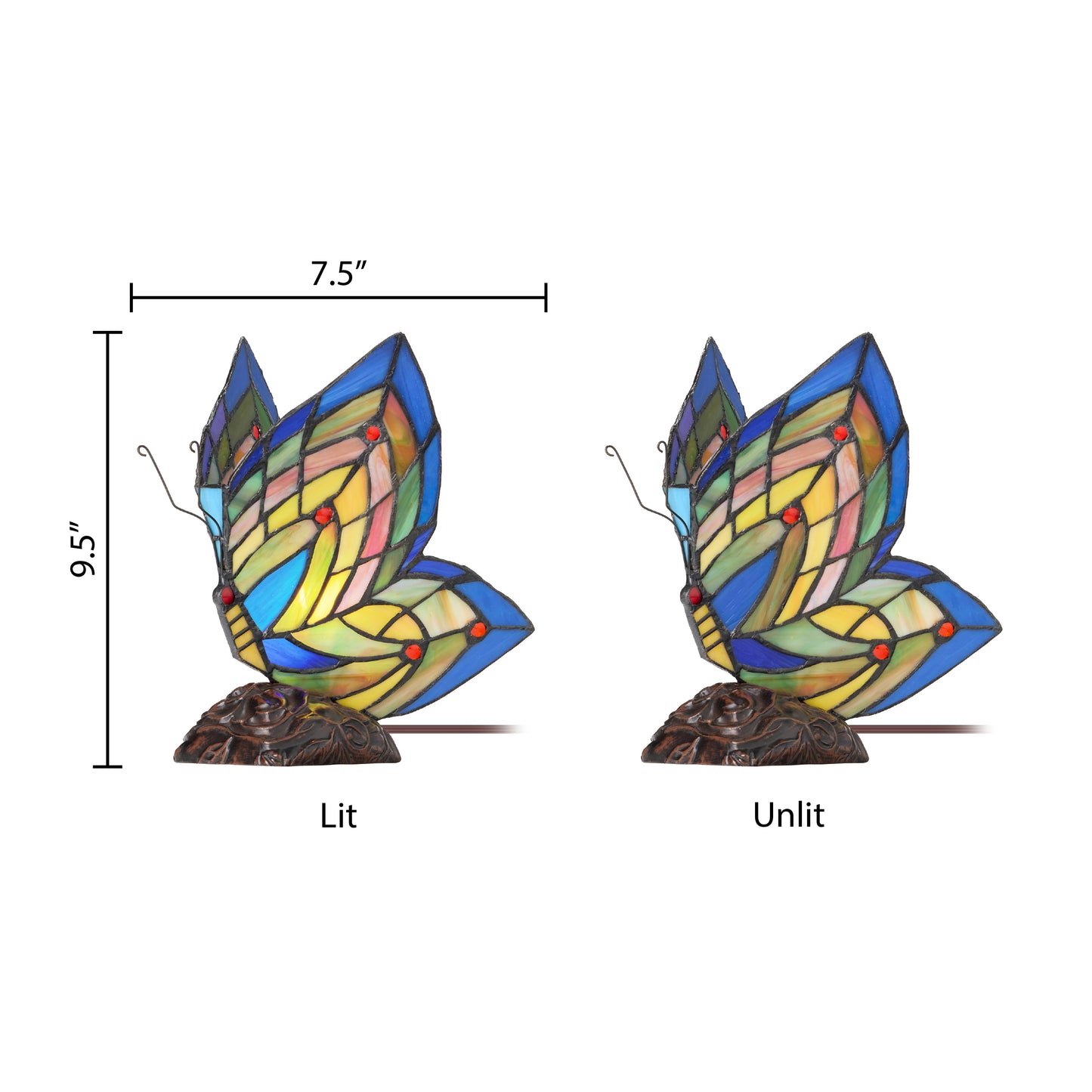 Tiffany-Style Lighting 9.5" Stained Glass Butterfly Wings Accent Lamp