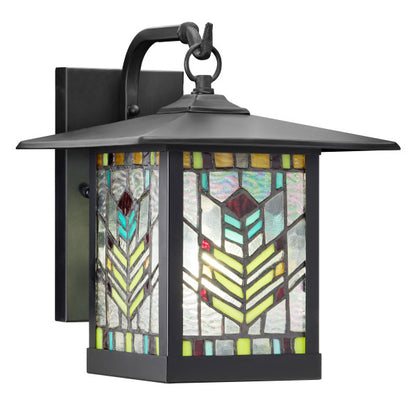 Tiffany-Style Lighting 11.75"H 1-Light Prairie Craftsman Style Stained Glass Outdoor Lantern Wall Sconce