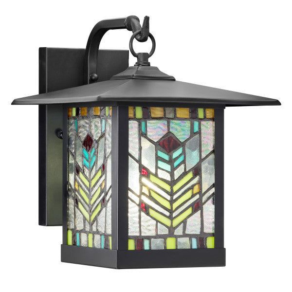 Tiffany-Style Lighting 11.75" 1-Light Prairie Craftsman Style Stained Glass Outdoor Lantern Wall Sconce