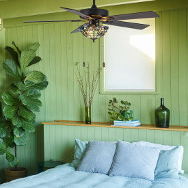 Tiffany-Style Lighting 52" Magna Carta Indoor Glass Oil Rubbed Bronze Celing Fan