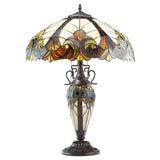 Tiffany-Style Lighting 24.5 Halston Amber Double Lit Stained Glass Urn Table Lamp