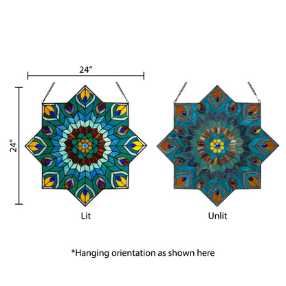Tiffany-Style Lighting 24" Stained Glass Peacock Star Window Panel